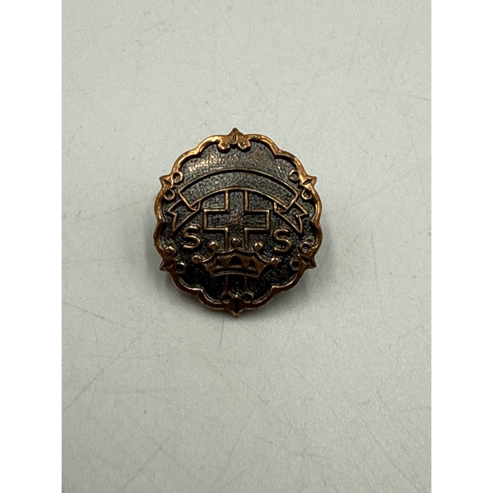 Vintage Little System by Uncas Cross and Crown Religious Pin Bronze Tone Metal